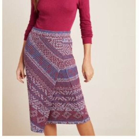 Anthropologie Maeve Carolina Bohochic Grandpacore Knit Pencil Asymmetrical Skirt - Picture 1 of 12